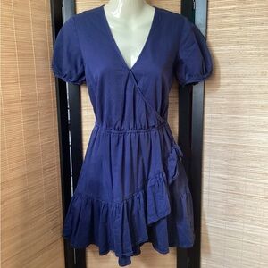 ♦️ MADEWELL ruffle wrap dress Sz 0 blue ruffle mini